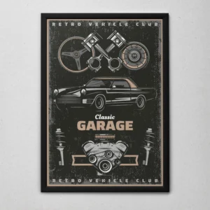 Quadro Carro Retrô “Classic Garage” Moldura Preta