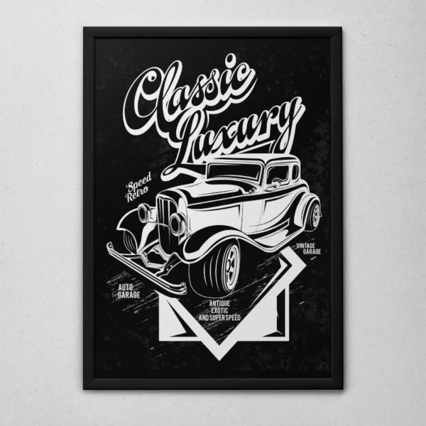 Quadro Decorativo Carro Clássico Moldura Preta