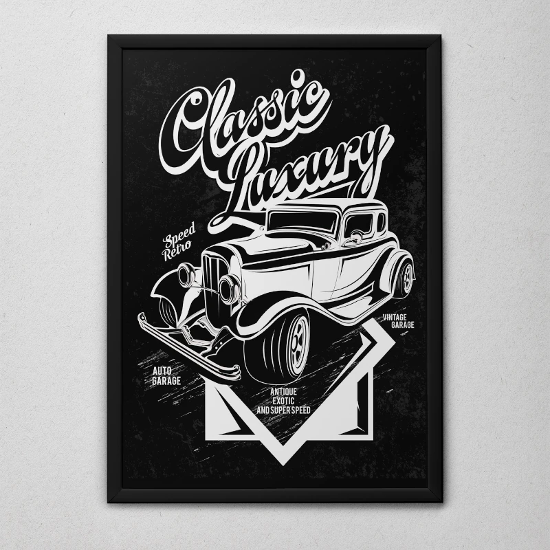 Quadro Decorativo Carro Clássico Moldura Preta