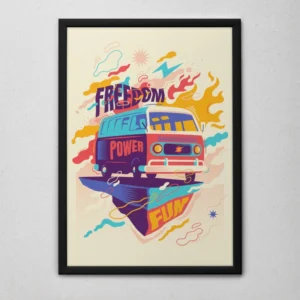 Quadro Decorativo Kombi Psicodélica Moldura Preta