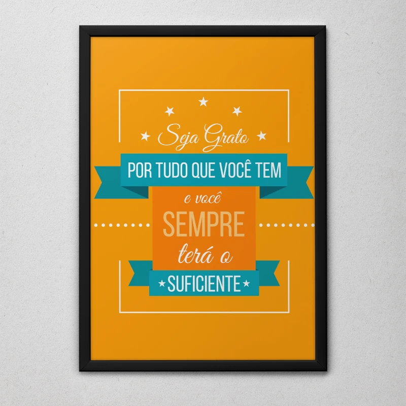 Quadro Decorativo Seja Grato Moldura Preta