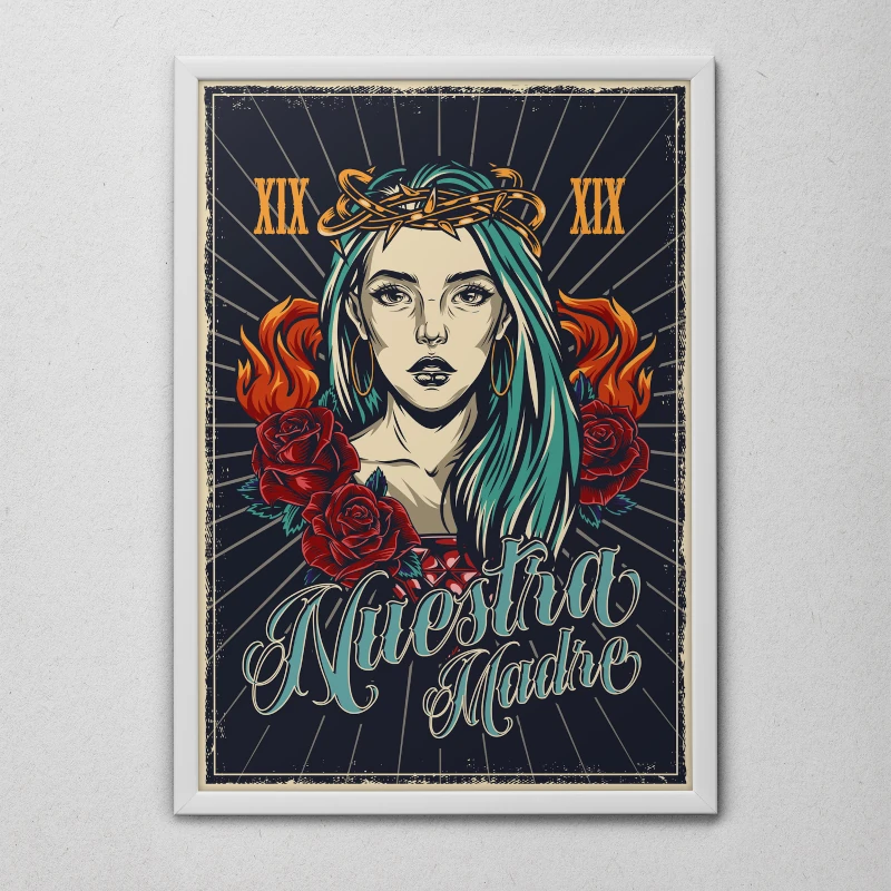 Quadro Nuestra Madre Tattoo Moldura Branca