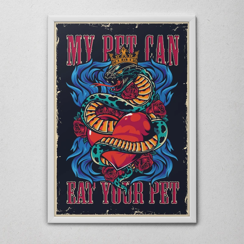 Quadro Tattoo Cobra com Coração Moldura Branca
