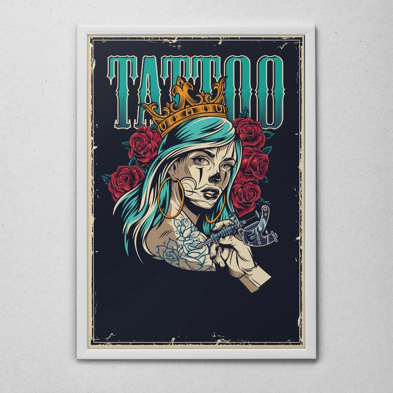 Quadro Tattoo Girl Moldura Branca