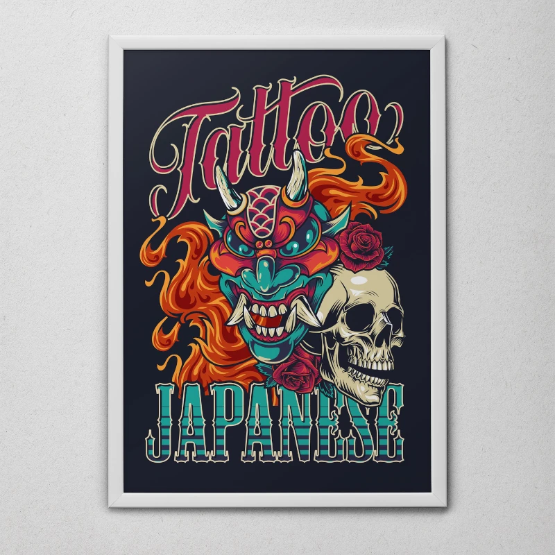 Quadro Tatuagem Japonesa Moldura Branca